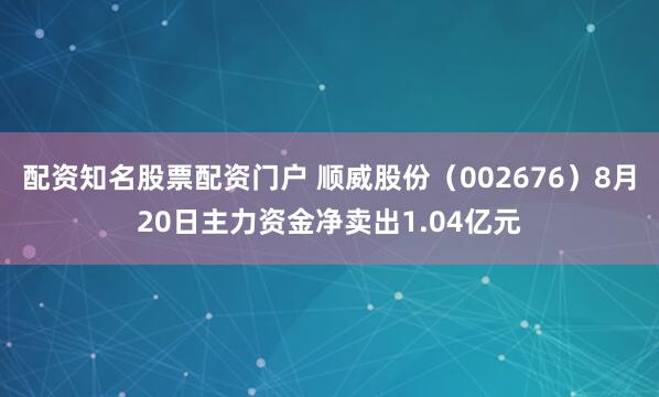 配资知名股票配资门户 顺威股份（002676）8月20日主力资金净卖出1.04亿元